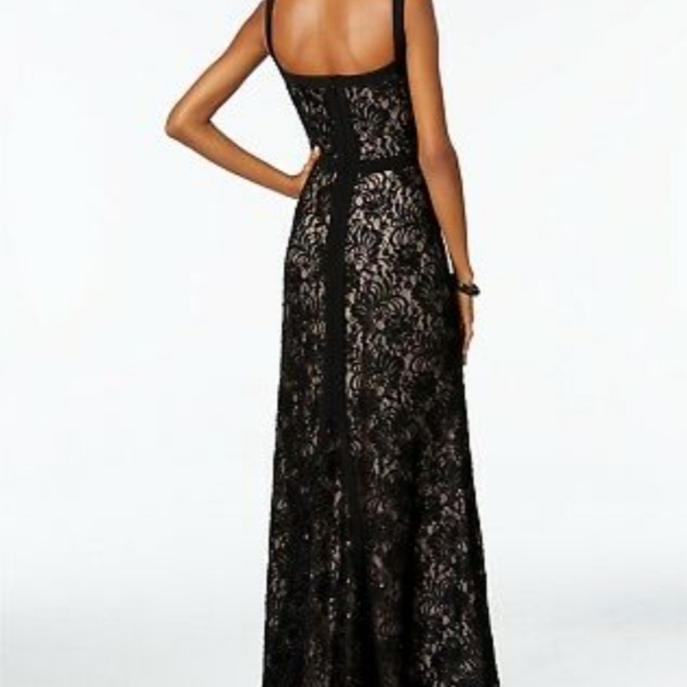 Nightway Illusion Sequined Lace Train Gown